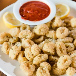 Fried calamari with marinara and lemon at Jonny's Pizza in Aubrey and Frisco, TX