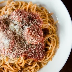 Spaghetti and meatballs at Jonny's Pizza in Aubrey and Frisco, TX