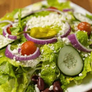 Greek salad with feta and olives at Jonny's Pizza in Aubrey and Frisco, TX